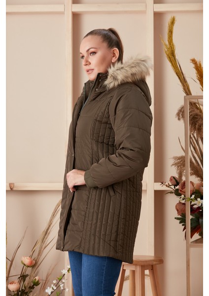 Büyük Beden Kapşonlu Haki Kaban modelleri