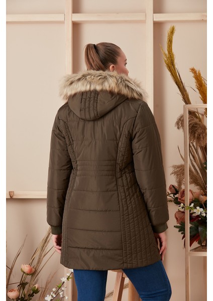 Büyük Beden Kapşonlu Haki Kaban indirimleri