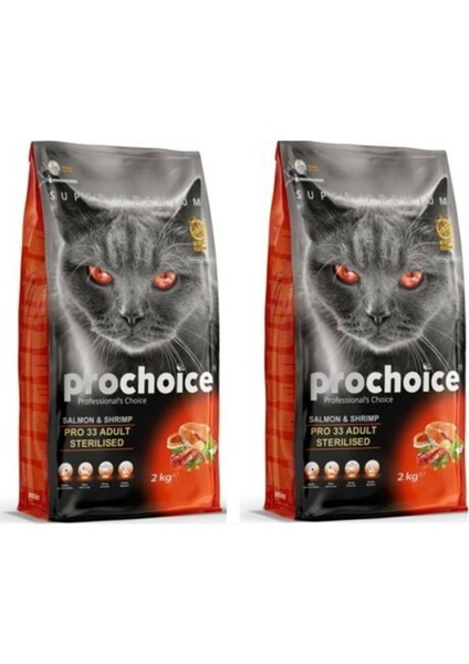 Pro 33 Somon ve Karidesli Kısır Yetişkin Kuru Kedi Maması 2kg x 2 Adet