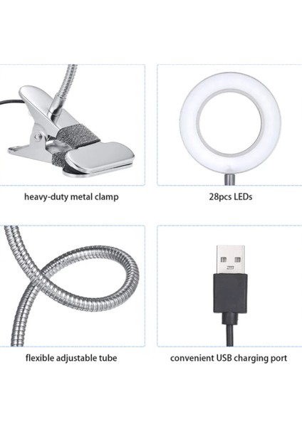 USB Doğrudan Şarj Clip-Masa Işık Eller Serbest Büyüteç Gümüş modelleri