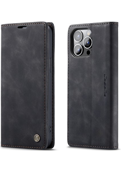 iPhone 13 Pro Max Için Retro Pu Deri Tpu Cüzdan Kılıfı Manyetik Flip Standlı Kılıf Kapaklı (Yurt Dışından)