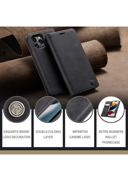iPhone 13 Pro Max Için Retro Pu Deri Tpu Cüzdan Kılıfı Manyetik Flip Standlı Kılıf Kapaklı (Yurt Dışından)