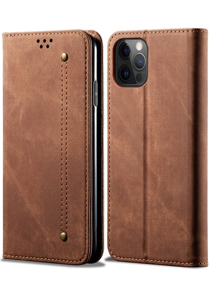 iPhone 13 Pro Max Için Retro Kot Deri Flip Cüzdan Standlı Kılıf Kapaklı (Yurt Dışından)