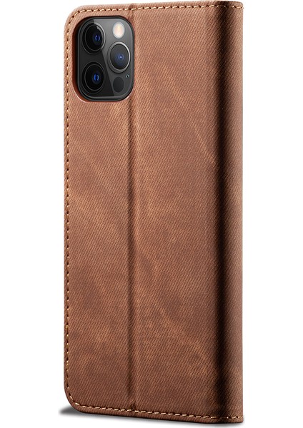 iPhone 13 Pro Max Için Retro Kot Deri Flip Cüzdan Standlı Kılıf Kapaklı (Yurt Dışından)