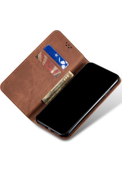 iPhone 13 Pro Max Için Retro Kot Deri Flip Cüzdan Standlı Kılıf Kapaklı (Yurt Dışından)
