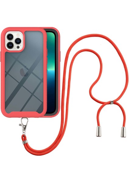 iPhone 13 Pro Max Için Şeffaf Bumper Shockproof Ayarlanabilir Çapraz Askılı Askılı Tam Koruma Kılıf Kapaklı Kırmızı (Yurt Dışından)