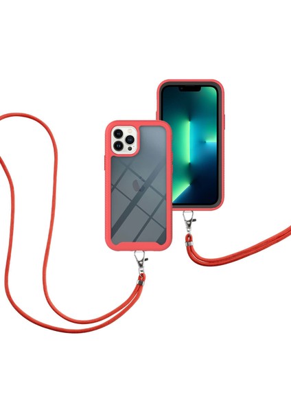 iPhone 13 Pro Max Için Şeffaf Bumper Shockproof Ayarlanabilir Çapraz Askılı Askılı Tam Koruma Kılıf Kapaklı Kırmızı (Yurt Dışından)