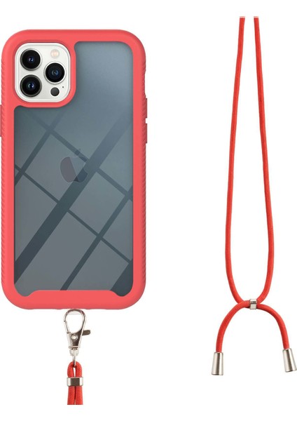 iPhone 13 Pro Max Için Şeffaf Bumper Shockproof Ayarlanabilir Çapraz Askılı Askılı Tam Koruma Kılıf Kapaklı Kırmızı (Yurt Dışından)