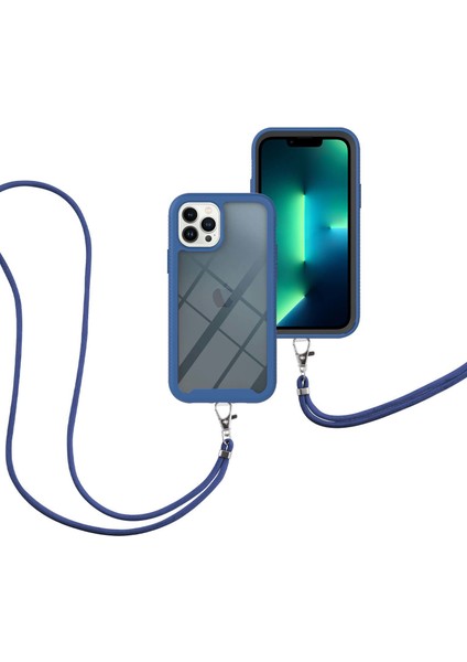 iPhone 13 Pro Max Için Şeffaf Bumper Shockproof Ayarlanabilir Çapraz Askılı Askılı Tam Koruma Kılıf Kapaklı Mavi (Yurt Dışından)
