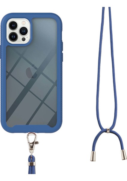 iPhone 13 Pro Max Için Şeffaf Bumper Shockproof Ayarlanabilir Çapraz Askılı Askılı Tam Koruma Kılıf Kapaklı Mavi (Yurt Dışından)
