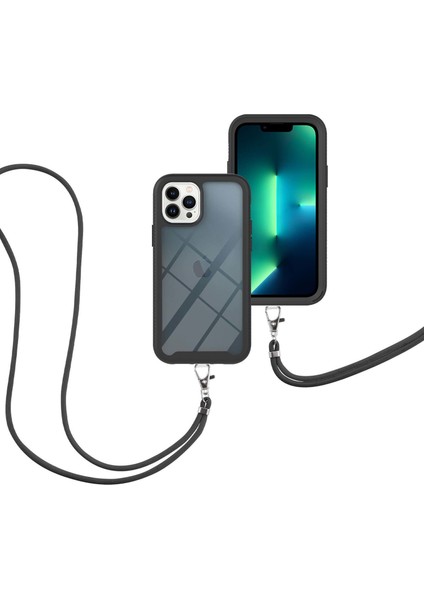 iPhone 13 Pro Max Için Şeffaf Bumper Shockproof Ayarlanabilir Çapraz Askılı Askılı Tam Koruma Kılıf Kapaklı Siyah (Yurt Dışından)