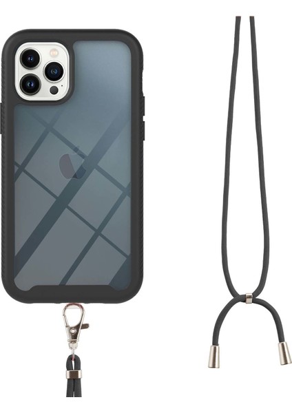 iPhone 13 Pro Max Için Şeffaf Bumper Shockproof Ayarlanabilir Çapraz Askılı Askılı Tam Koruma Kılıf Kapaklı Siyah (Yurt Dışından)
