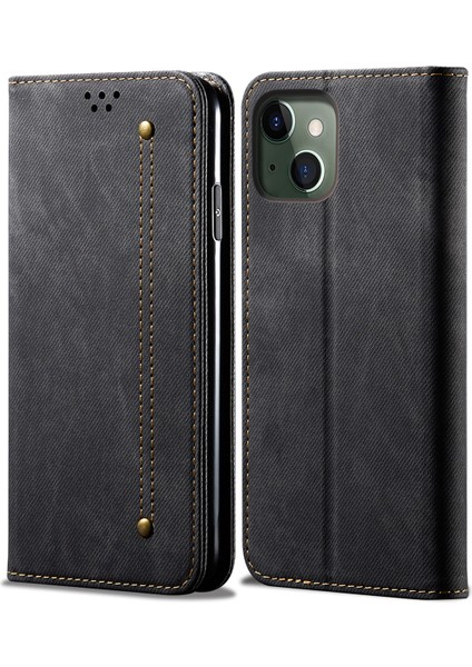 iPhone 13 Mini Için Retro Kot Deri Flip Cüzdan Standlı Kılıf Kapaklı (Yurt Dışından)