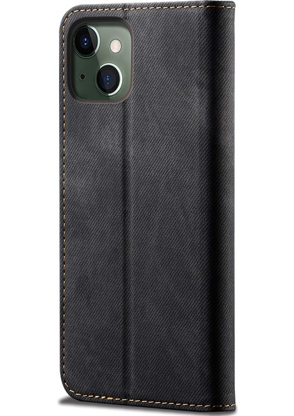 iPhone 13 Mini Için Retro Kot Deri Flip Cüzdan Standlı Kılıf Kapaklı (Yurt Dışından)