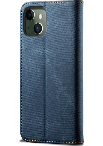 iPhone 13 Mini Için Retro Kot Deri Flip Cüzdan Standlı Kılıf Kapaklı (Yurt Dışından)