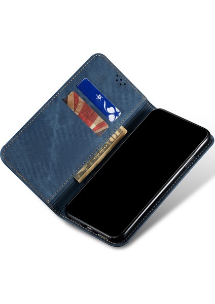 iPhone 13 Mini Için Retro Kot Deri Flip Cüzdan Standlı Kılıf Kapaklı (Yurt Dışından)