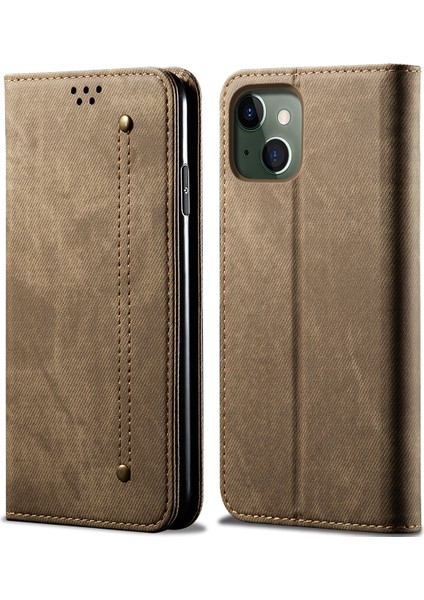 iPhone 13 Mini Için Retro Kot Deri Flip Cüzdan Standlı Kılıf Kapaklı (Yurt Dışından)