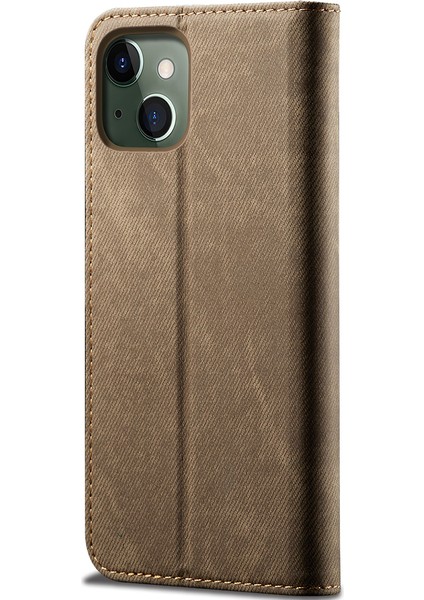 iPhone 13 Mini Için Retro Kot Deri Flip Cüzdan Standlı Kılıf Kapaklı (Yurt Dışından)