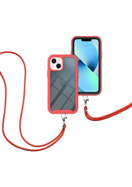 iPhone 13 Mini Için Şeffaf Bumper Shockproof Ayarlanabilir Çapraz Askılı Askılı Tam Koruma Kılıf Kapaklı Kırmızı (Yurt Dışından)