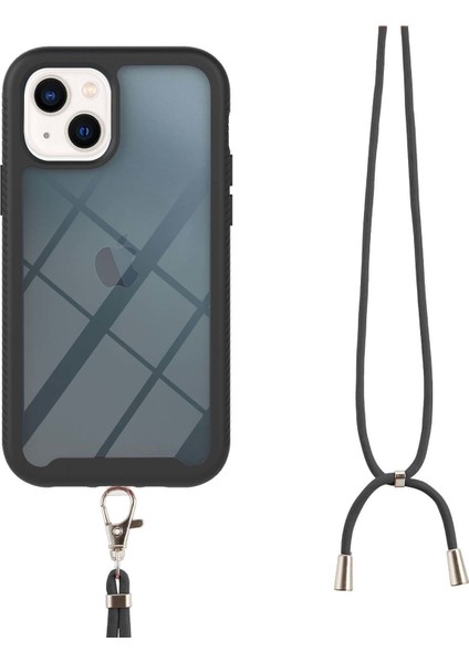 iPhone 13 Mini Için Şeffaf Bumper Shockproof Ayarlanabilir Çapraz Askılı Askılı Tam Koruma Kılıf Kapaklı Siyah (Yurt Dışından)