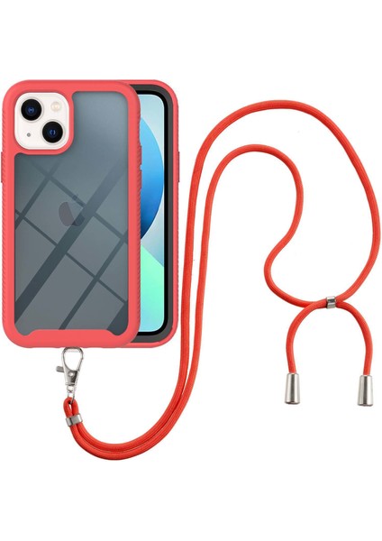iPhone 13 Için Şeffaf Bumper Shockproof Ayarlanabilir Çapraz Askılı Askılı Tam Koruma Kılıf Kapaklı Kırmızı (Yurt Dışından)