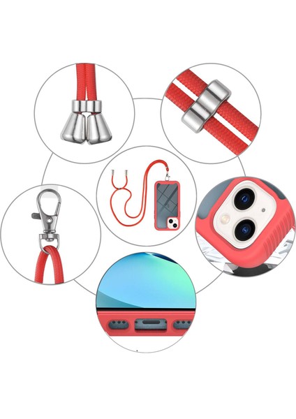 iPhone 13 Için Şeffaf Bumper Shockproof Ayarlanabilir Çapraz Askılı Askılı Tam Koruma Kılıf Kapaklı Kırmızı (Yurt Dışından) fırsatları