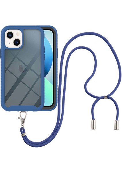 iPhone 13 Için Şeffaf Bumper Shockproof Ayarlanabilir Çapraz Askılı Askılı Tam Koruma Kılıf Kapaklı Mavi (Yurt Dışından)