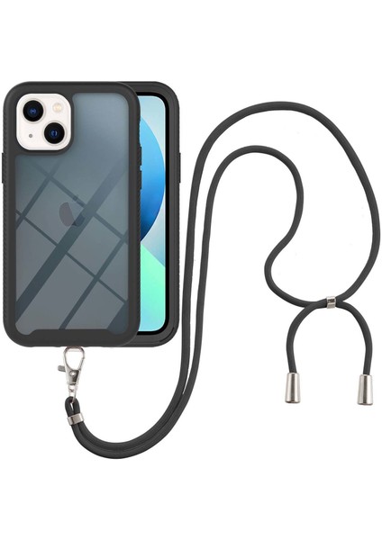 iPhone 13 Için Şeffaf Bumper Shockproof Ayarlanabilir Çapraz Askılı Askılı Tam Koruma Kılıf Kapaklı Siyah (Yurt Dışından)