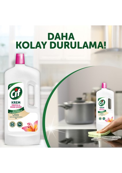 Krem Yüzey Temizleyici Mutfak ve Banyo İçin Frezya ve Müge Çiçeği Kokulu 1500 ML 1 Adet