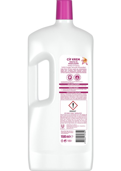 Krem Yüzey Temizleyici Mutfak ve Banyo İçin Frezya ve Müge Çiçeği Kokulu 1500 ML 1 Adet