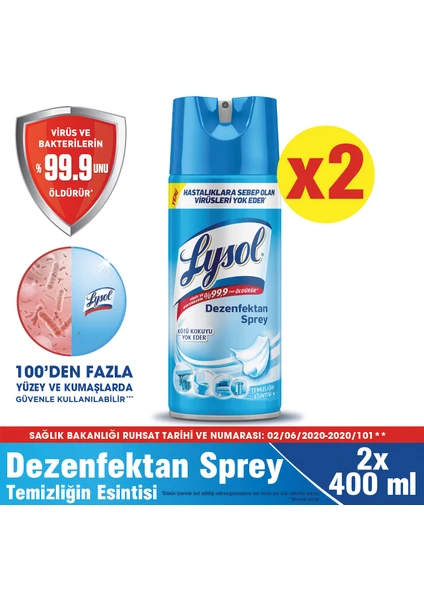 Dezenfektan Sprey Temizliğin Esintisi 2'li, Yüzeyler için, 2x400 ml