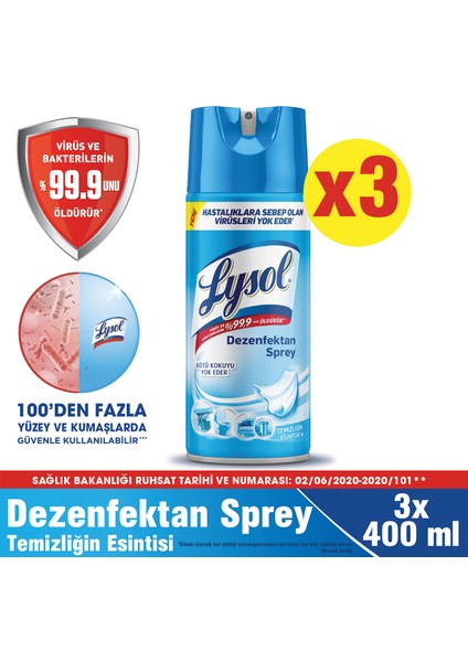 Dezenfektan Sprey Temizliğin Esintisi 3'lü, Yüzeyler için, 3x400 ml