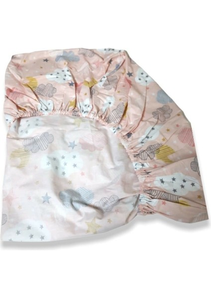 % 100 Pamuklu Bebek ve Çocuk Lastikli Çarşaf Somon Bulutlu 40 x 80 cm