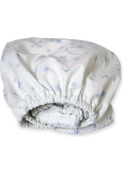 % 100 Pamuklu Bebek ve Çocuk Lastikli Çarşaf Beyaz Zemin Yeşil Yıldızlı 40X80