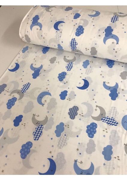 Pamuklu Bebek ve Çocuk Lastikli Çarşaf Mavi Tatlı Bulutlar 60X120