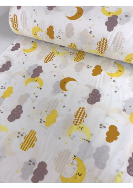 Pamuklu Bebek ve Çocuk Lastikli Çarşaf Sarı Tatlı Bulutlar 40X80