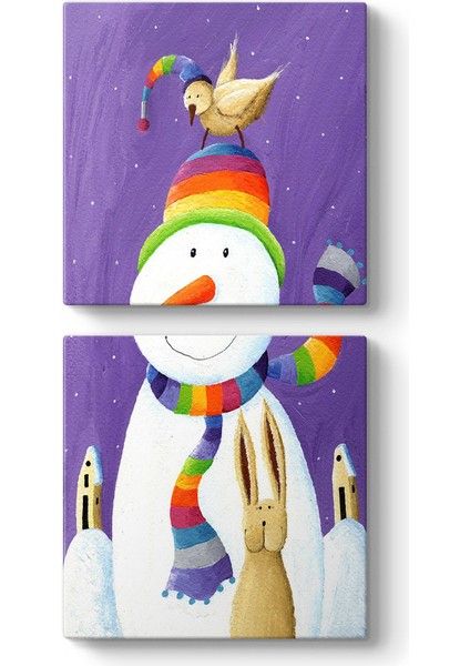 Renkli Şapkalı Kardan Adam Tablo