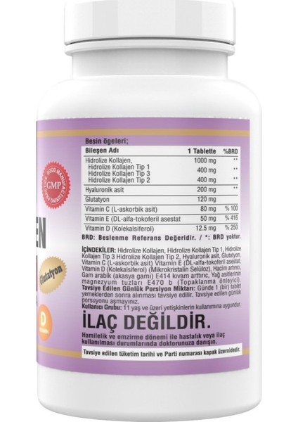 Kollajen 1000 Mg Tip 1-2-3 Vitamin C - E 180 Tablet 2 Kutu