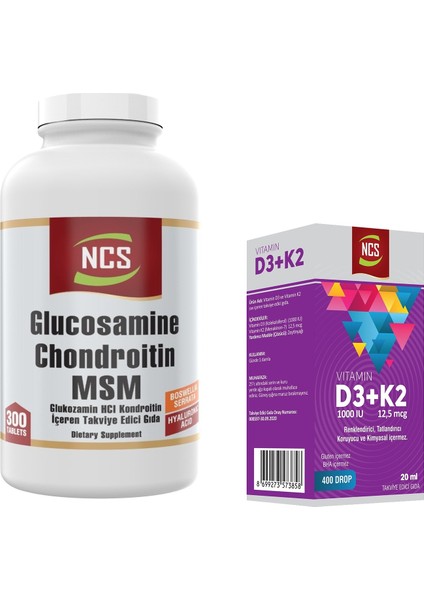 Glucosamine Kollajen 300 Tablet & Vitamin D3 K2 Damla
