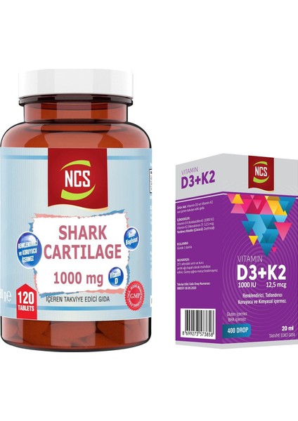 Shark Cartilage Demir Vitamin D3120 Tablet & Vitamin D3 K2 Damla