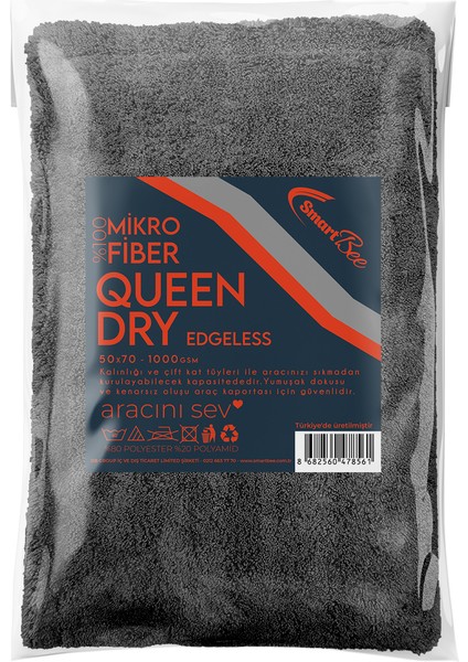 Queendry Edgeless Mikrofiber Oto Kurulama Havlusu 50x70 1000 Gsm – Antrasit