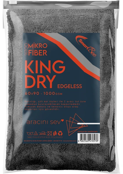 Kingdry Edgeless Mikrofiber Oto Kurulama Havlusu 60x90 1000 Gsm – Antrasit