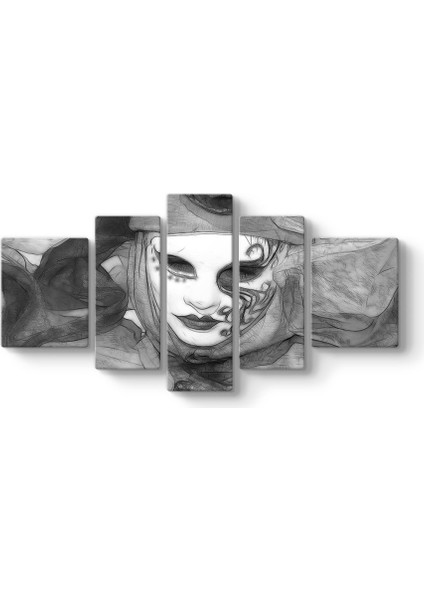 Black White Mask 5 Parçalı Tablo