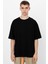 Düz, Baskısız Oversize Siyah Kısa Kollu Erkek T-Shirt 1