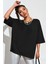 Düz, Baskısız Oversize Siyah Kısa Kollu Kadın T-Shirt 1