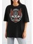Motorcu Kurukafa Oversize Siyah Kısa Kollu Kadın T-Shirt 1