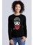 Bandanalı Panda Bisiklet Yaka Siyah Uzun Kollu Penye Kadın T-Shirt 1
