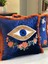 Göz Işlemeli Çiçek Nakışlı Lacivert Kadife Yastık Kılıfı 2