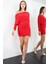 Love Is Everywhere Kadın Kırmızı Kayık Yaka Truvakar Kol Sandy Kumaş Likralı Kısa Elbise