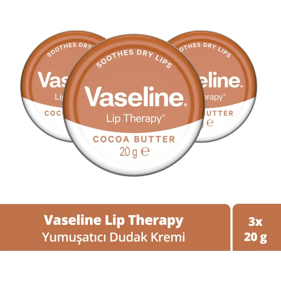 Vaseline Lip Therapy Cocoa Yumuşatıcı Dudak Kremi 20 gr X3